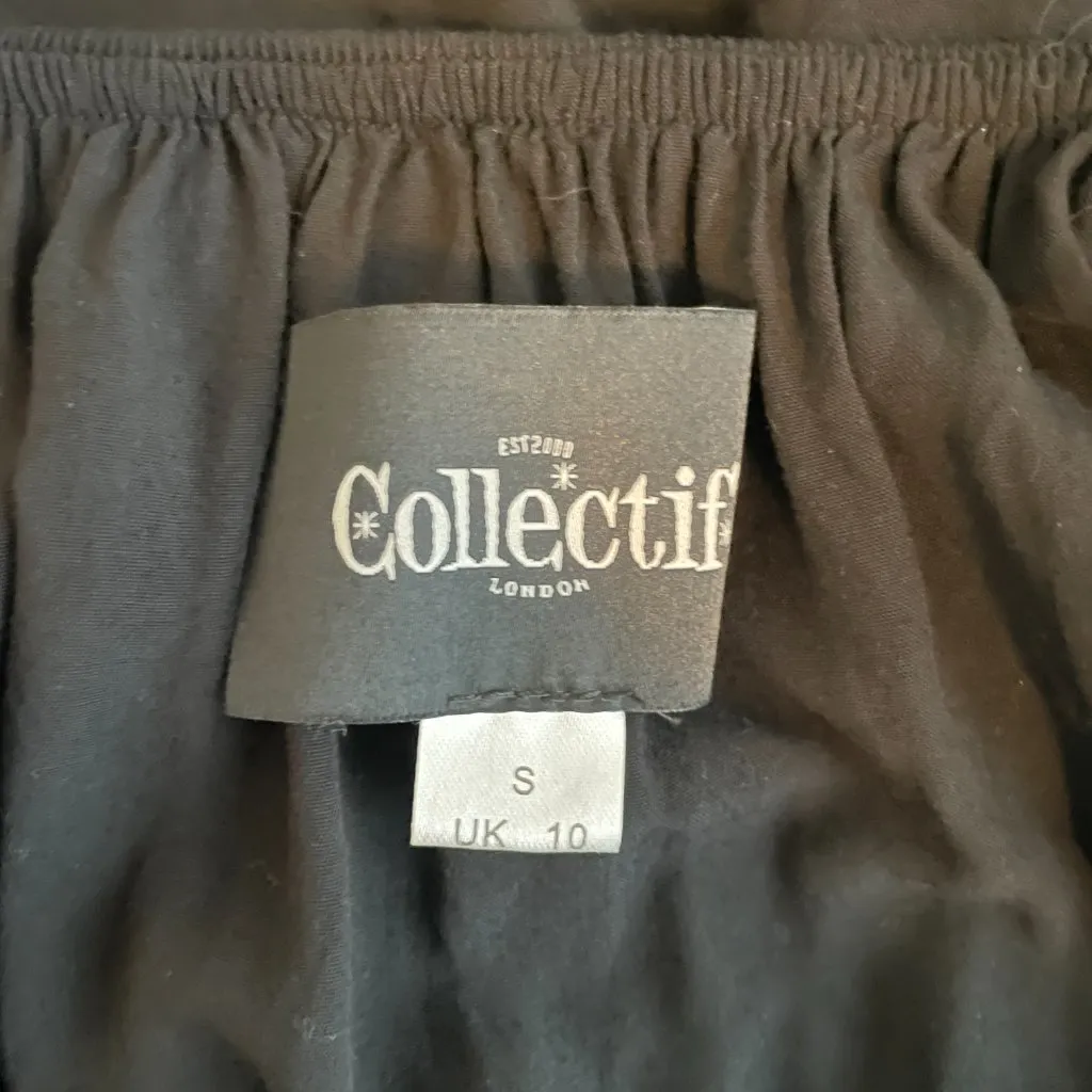 Collectif Women S Black Pom Pom Blouse Off the Shoulder Pinup Retro VLV - Image 6