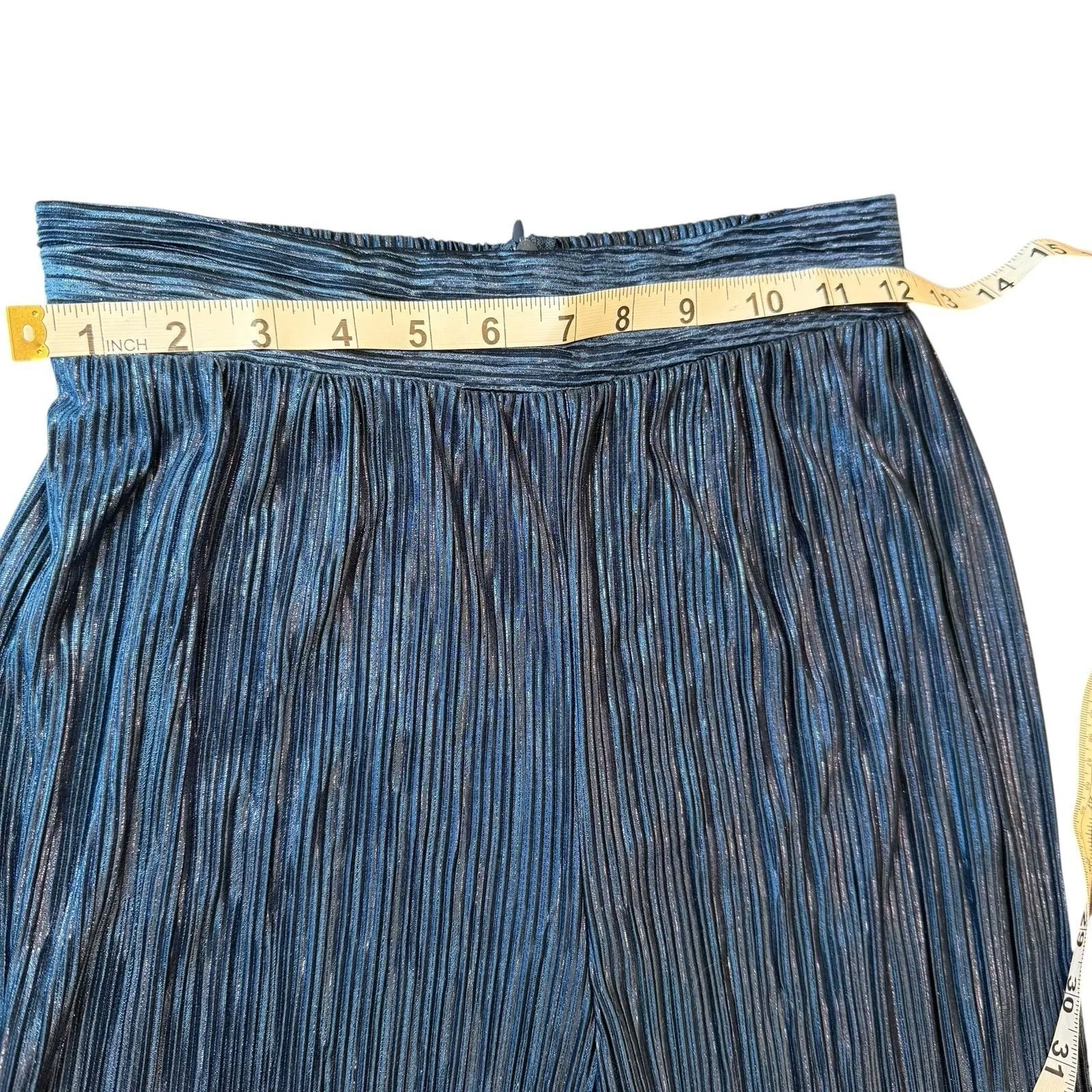 Sabina Musayev Metallic Blue Plisse Pants XS Split Hem Cocktail Wide Leg $230 - Image 7