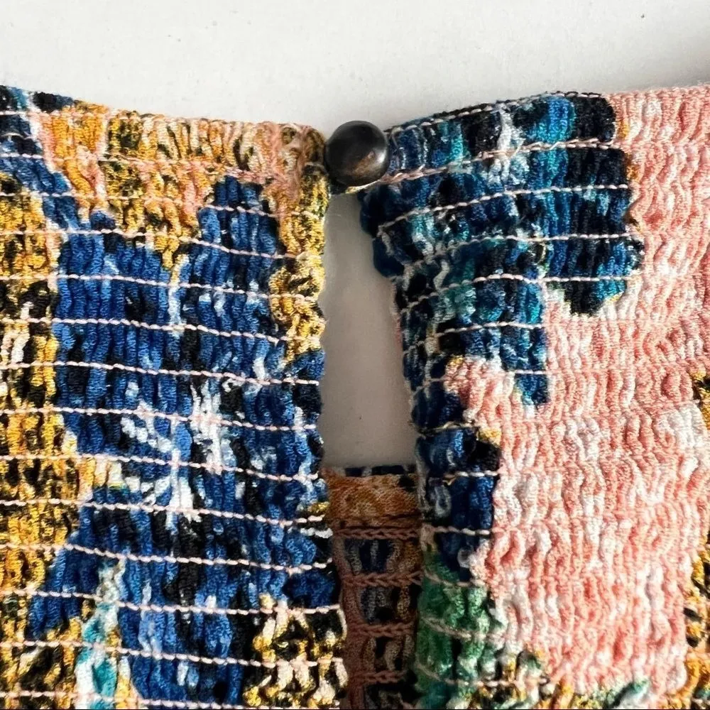 Free People Printed Smocked Floral Tank Top XS Garden Flower Fairy Peplum - Image 9