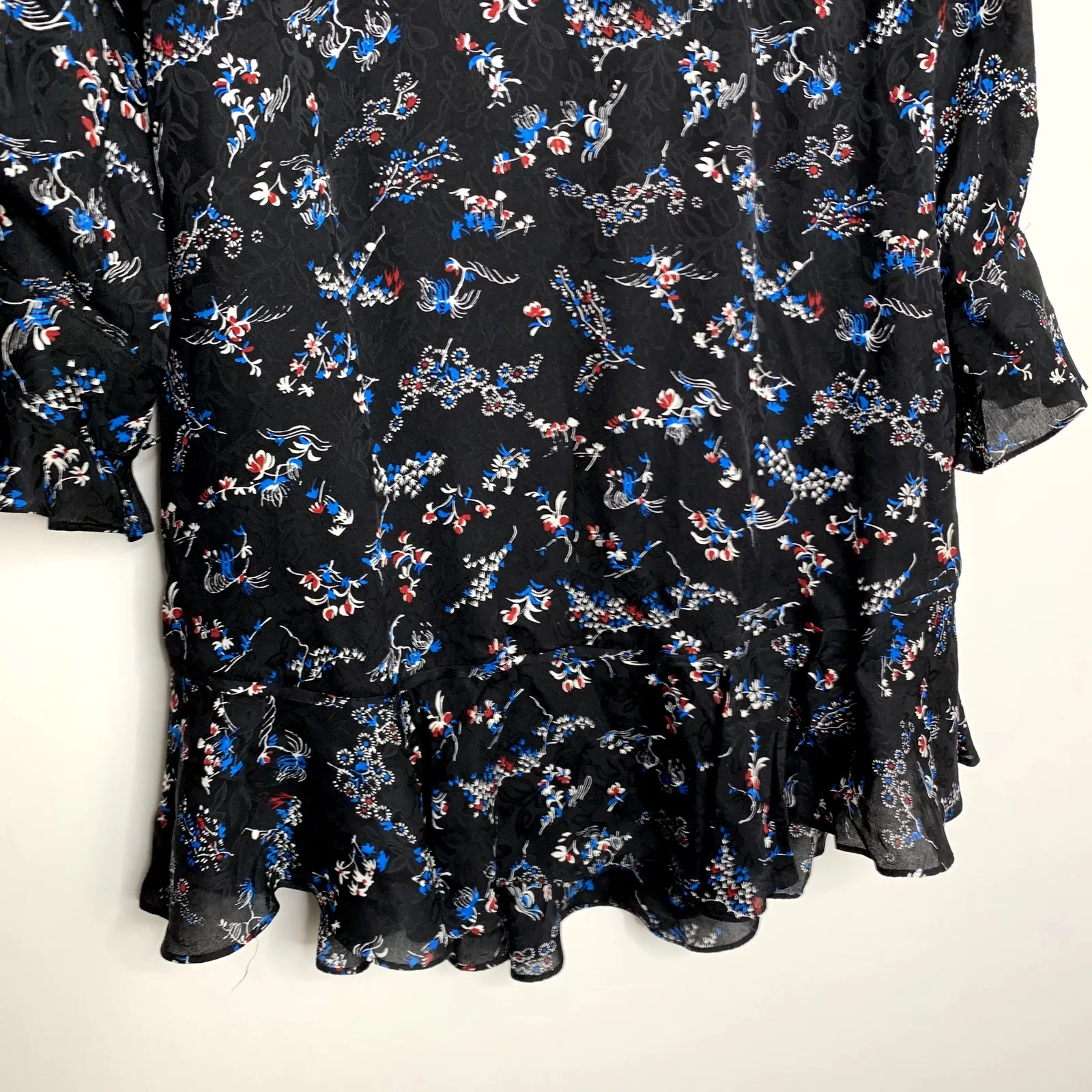 Veronica Beard Dress Preston Long Sleeve Ruffle Mini in Black Floral Size 12 - Image 4