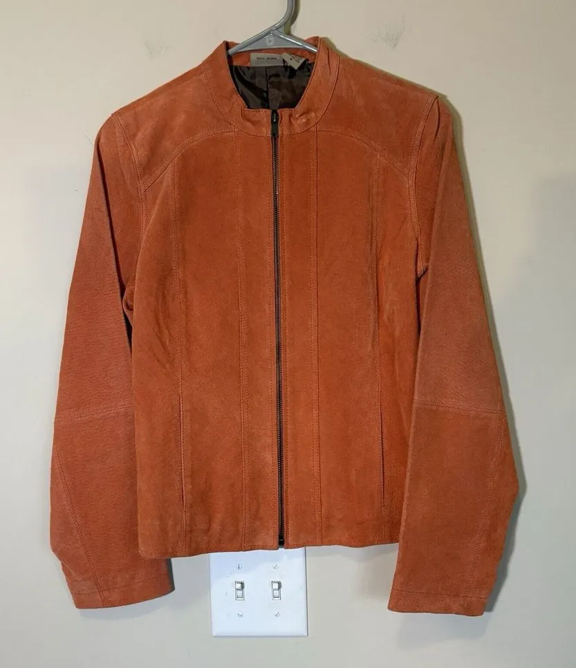 Ruff Hewn Women's Orange Leather Long Sleeve Pocketed Full Zip Jacket Medium - Image 1