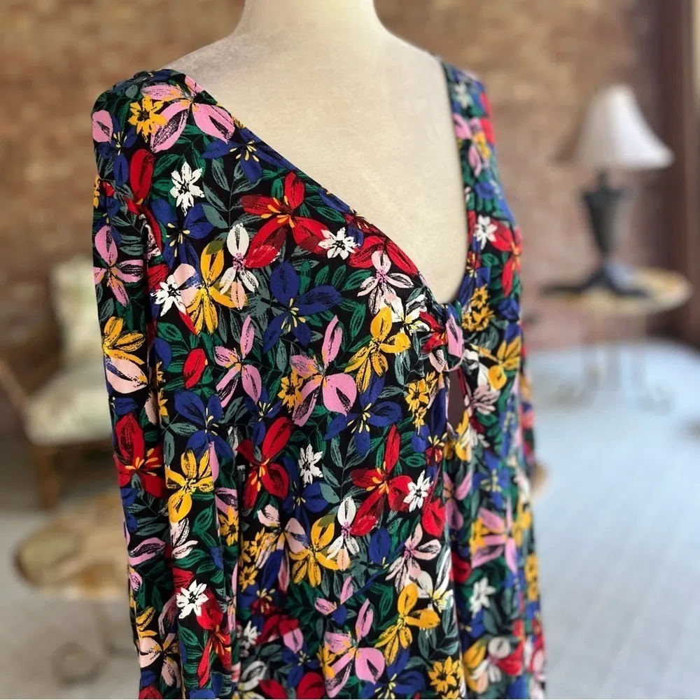 Eloquii Elements Dress 16 Floral Print Blue Red Keyhole V-Neck Party Garden Work - Image 16