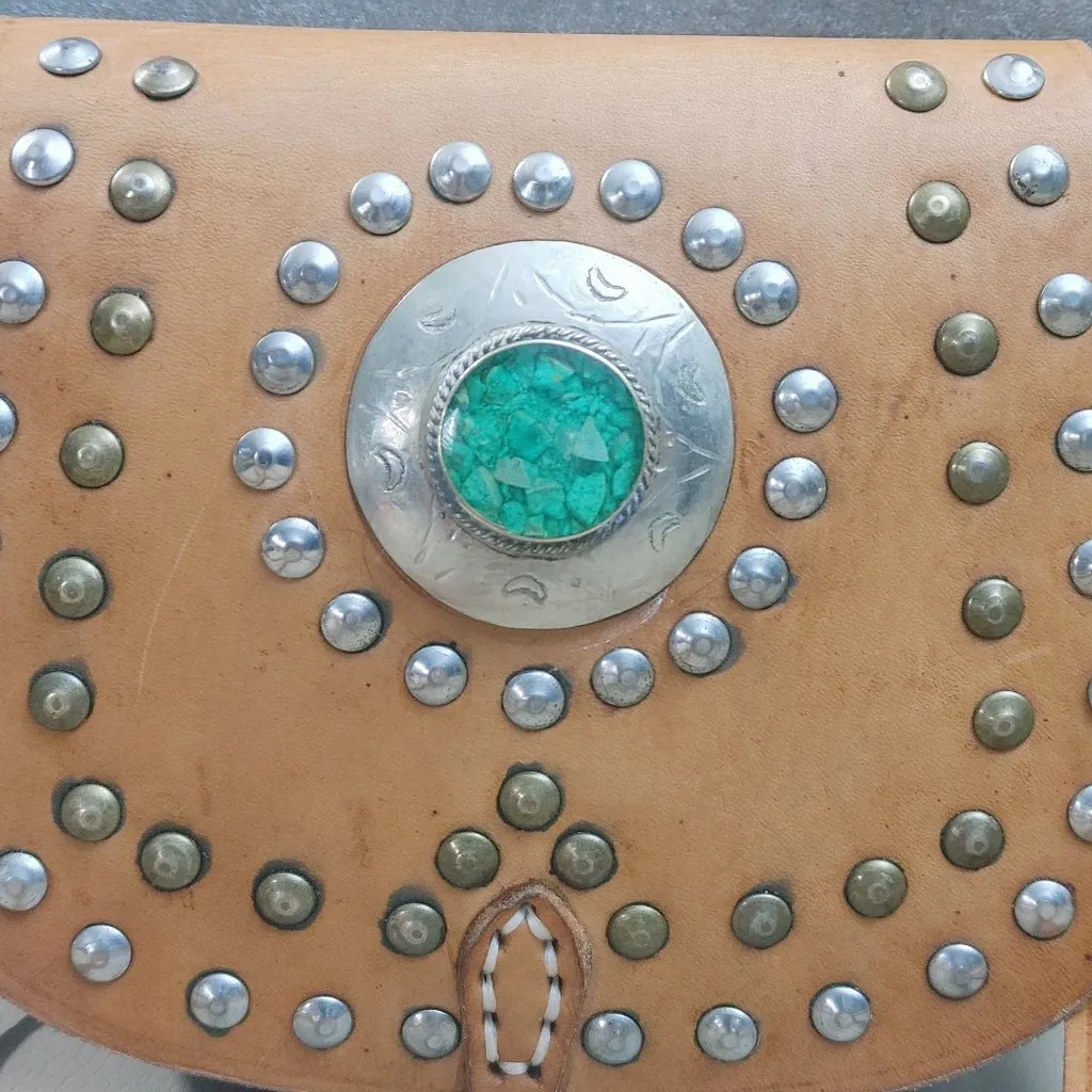 Small Leather Crossbody Bag Purse Hand Set Vintage Moon Boho Saddle Western Tan - Image 12