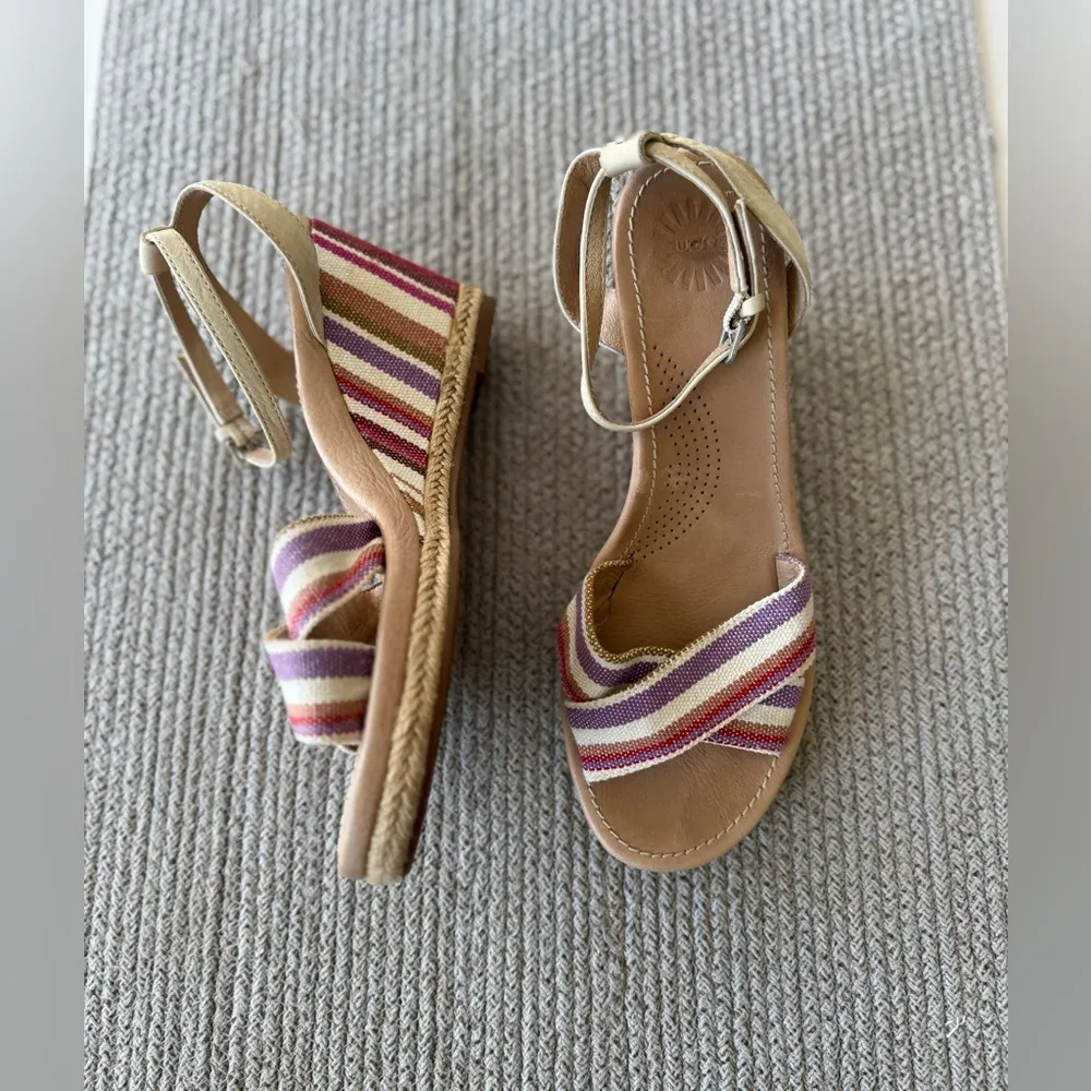 UGG Purple Pink White Striped Espadrille Wedge Strappy Sandals Sz 8 - Image 7