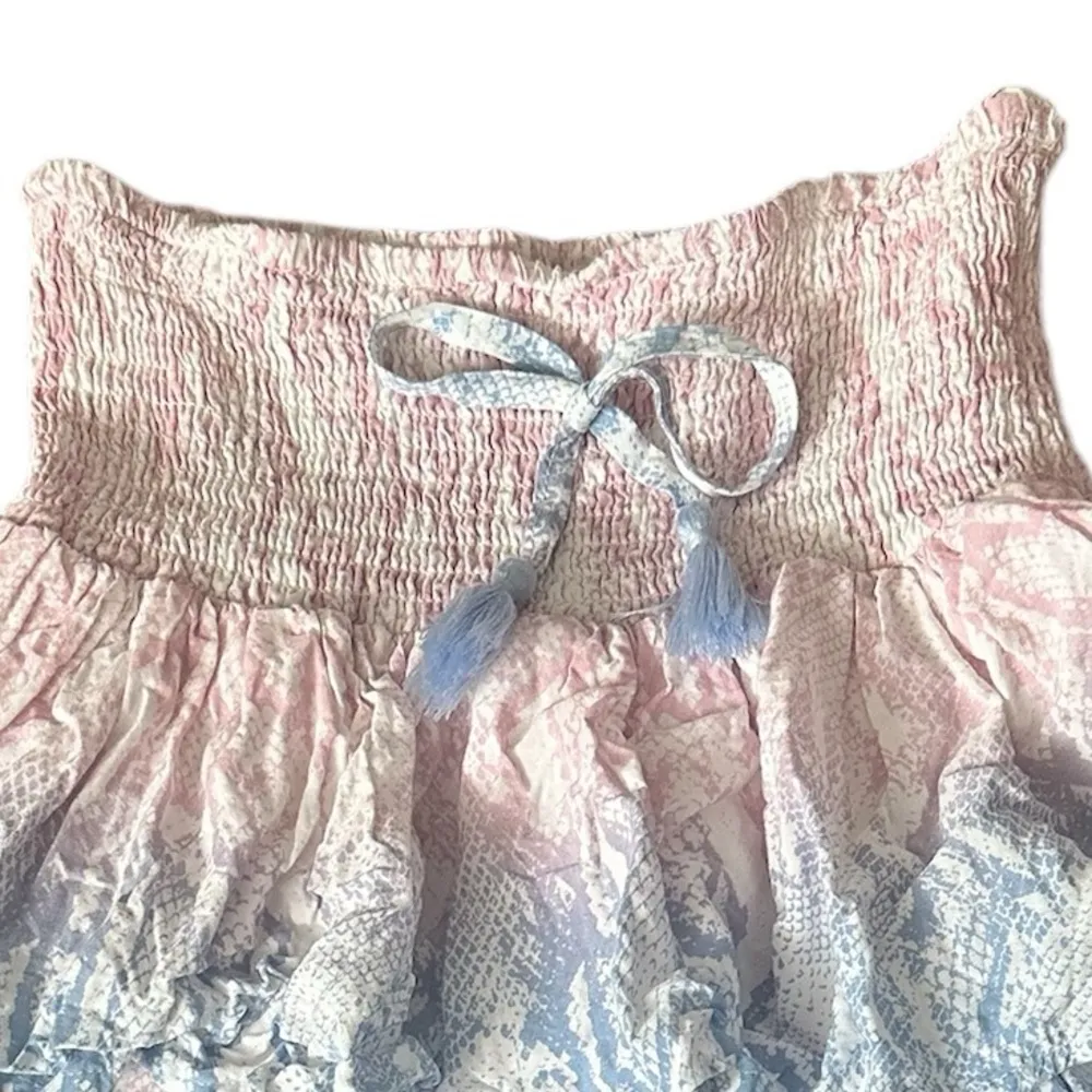 Surf gypsy Ombre blue pink white snakeskin ruffle smocked pullon mini skirt M - Image 3