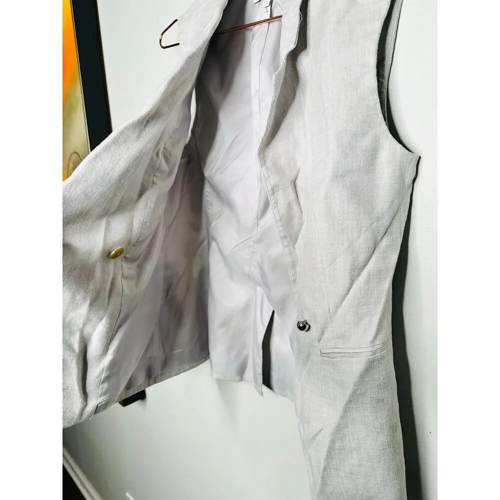 DEREK LAM 10 CROSBY Gray Linen Blend Sleeveless Taylor Vest Size 2 - Image 10