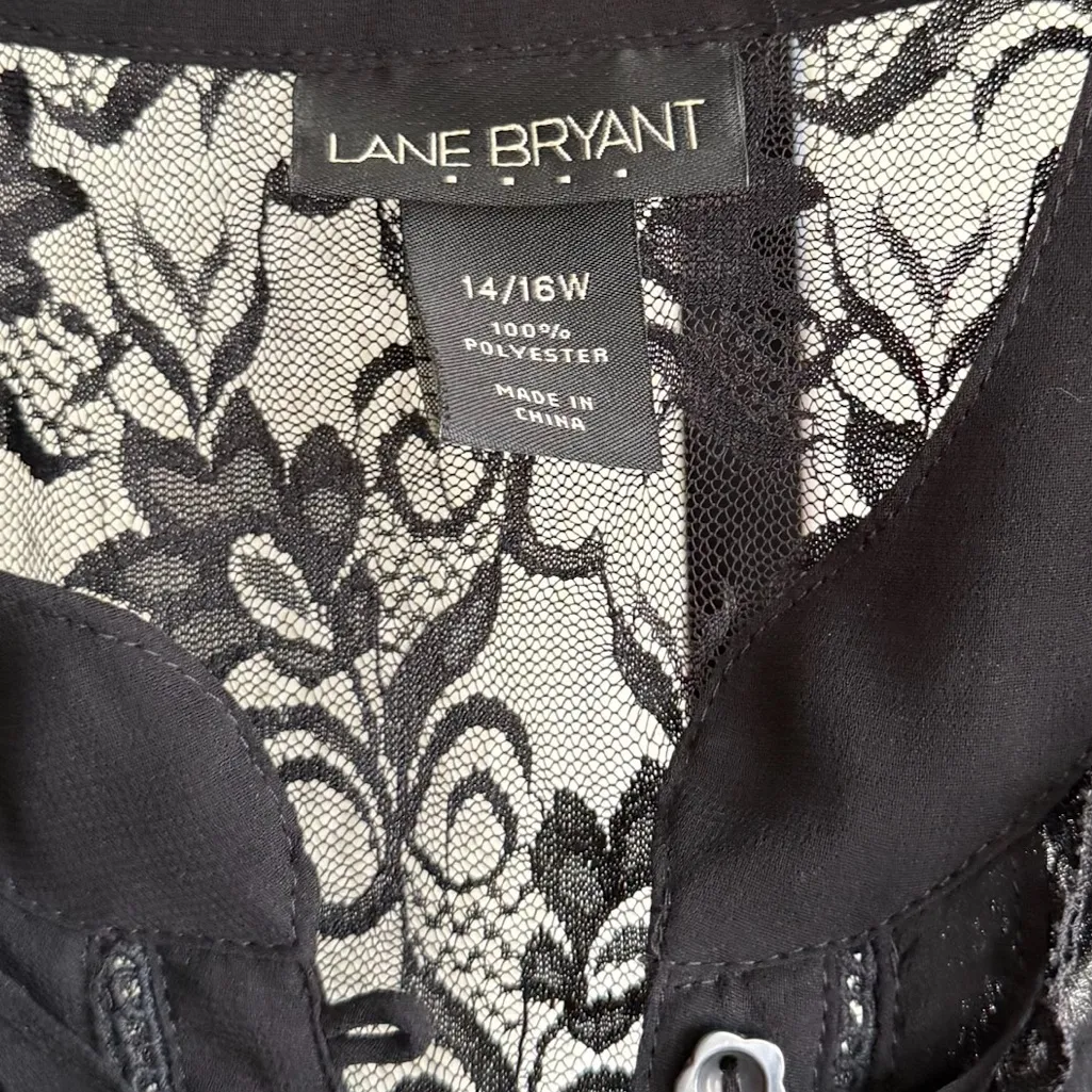 Lane Bryant Black Lace Sleeveless Blouse 14/16 Plus Size Romantic Sheer Goth - Image 4