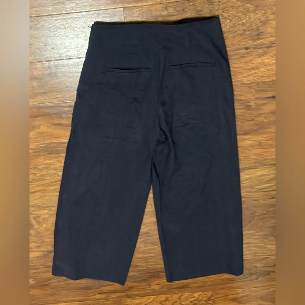 Vince High Waist Crop Wide Leg Navy Side Zip Quiet Luxury Career Coastal Size 2 - Image 2