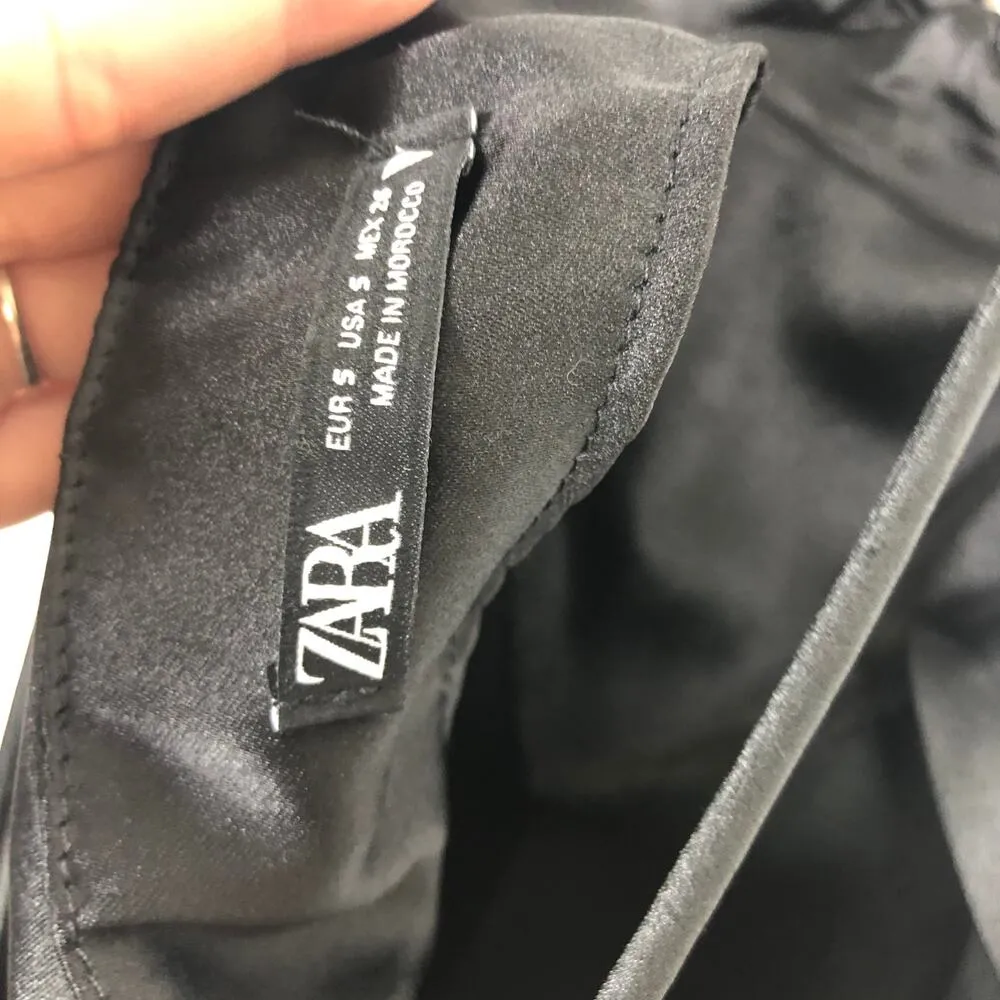 Zara Black Satin Cut Out Slip Maxi Dress Small Tie Back Cocktail Formal Wedding - Image 6