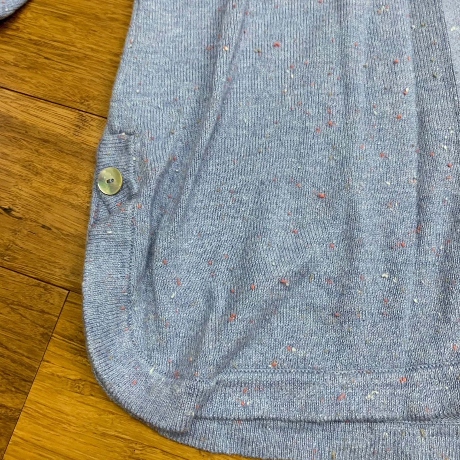 J.Jill Speckled Blue Knit Sweater 3/4 Sleeve V-Neck Button Detail Women's Medium - Image 3