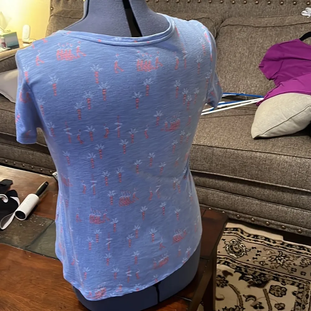 Ladies Tshirt by dept 222 Sz PL pink and blue flamingos - Image 4