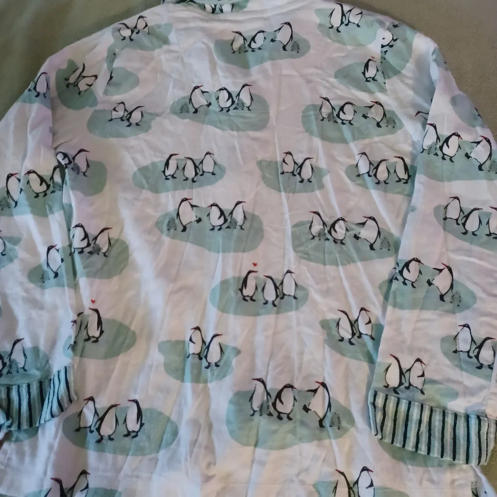 Munki Munki Womens Pajama Top Size S Penguins Baby Blue White - Image 7