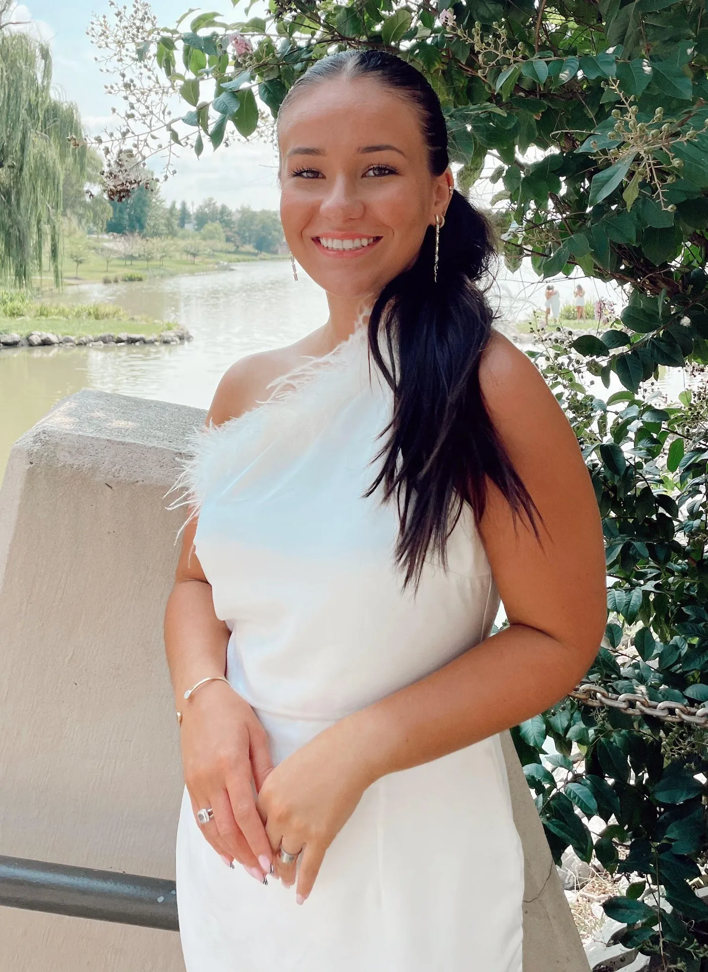 Alter’d State solid white Savannah one shoulder feather trim satin dress - Image 3