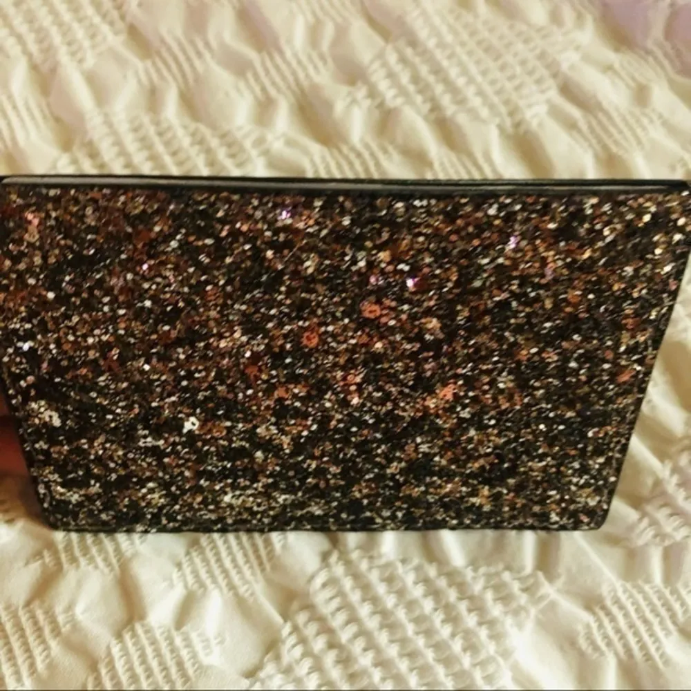 Kate Spade Glitter Card Holder Saffiano PVC Black Gold Sparkle NWT - Image 4