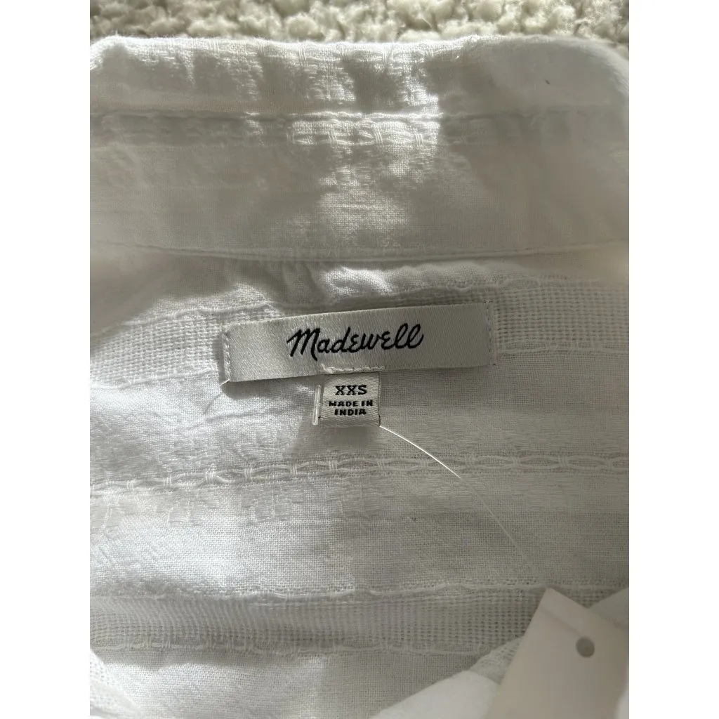 Madewell Straight Hem Shirt in Cotton Dobby White Button Front Relaxed Size XXS - Image 13