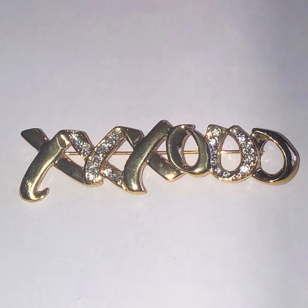 Angel Brand Gold Tone Crystal CZ Rhinestone XOXO Retro Boho Brooch - Image 2