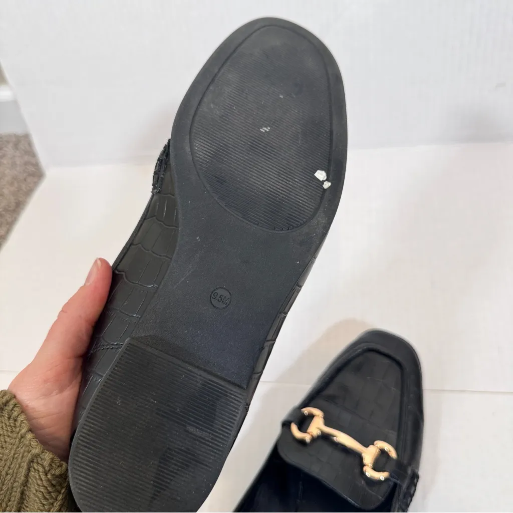 Steve Madden Black Faux Leather Croc Embossed Loafers Womens 9.5 Preppy Fall - Image 4