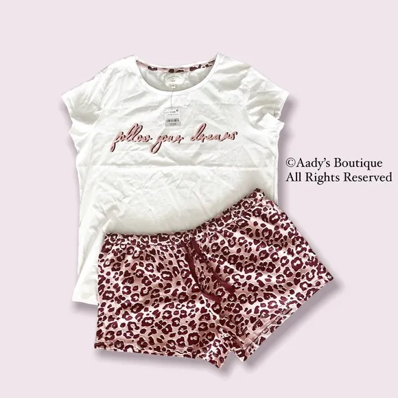Next 2-Piece Pajama Follow Your Dreams Top & Shorts Animal Print Size L NWT - Image 2