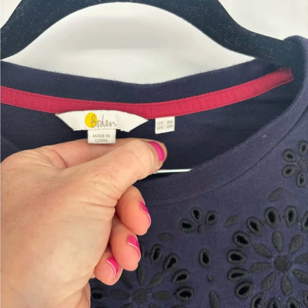 Boden Embroidered Navy Blue Sweatshirt Material Dress Size 2 - Image 3