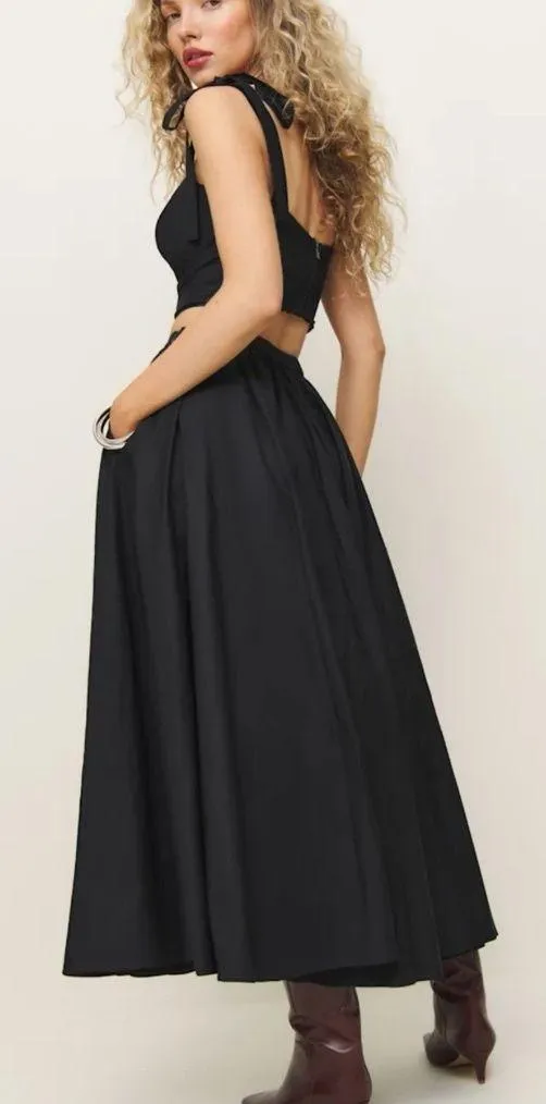 NWT Reformation Magnolia Two Piece Skirt Set Midi Skirt And Top Size 8 Black - Image 2