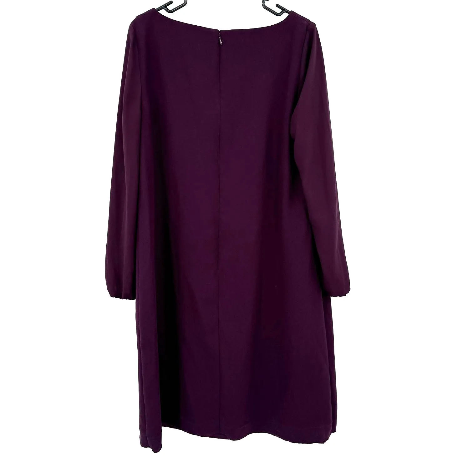 Ann Taylor Size 14 Long Sleeve Purple Dress Shift Style Rear Zip Up Knee Length - Image 2