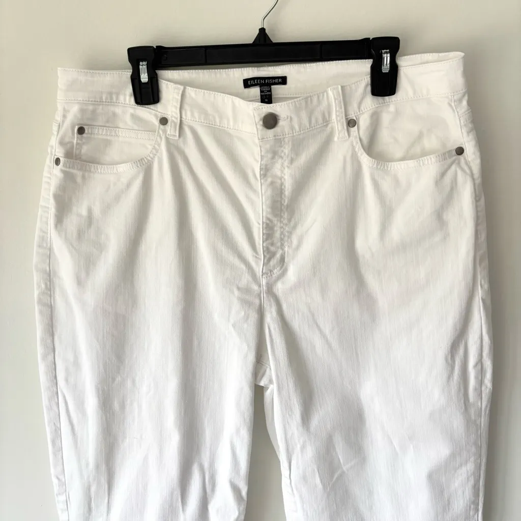 Eileen Fisher White Denim Jeans Straight Leg Organic Cotton Travel Beach Neutral - Image 2