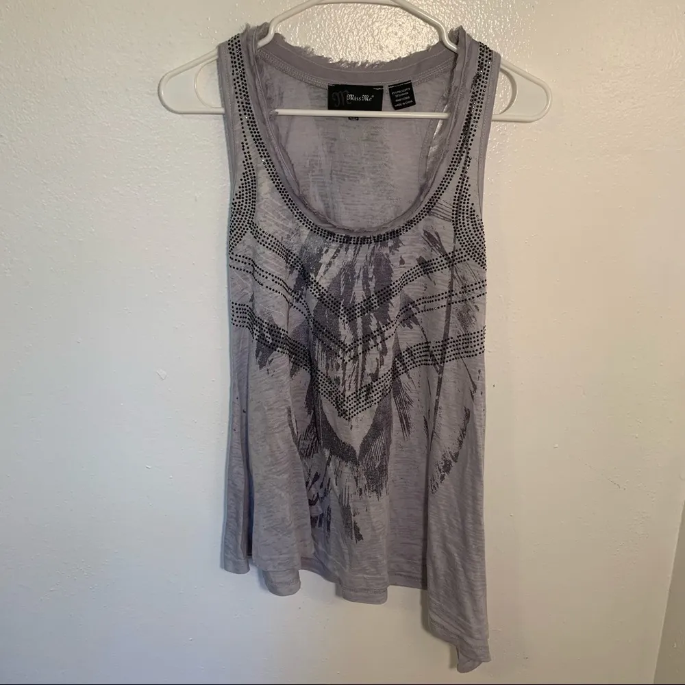 Miss Me Graphic Tank Asymmetric Hem - Image 2