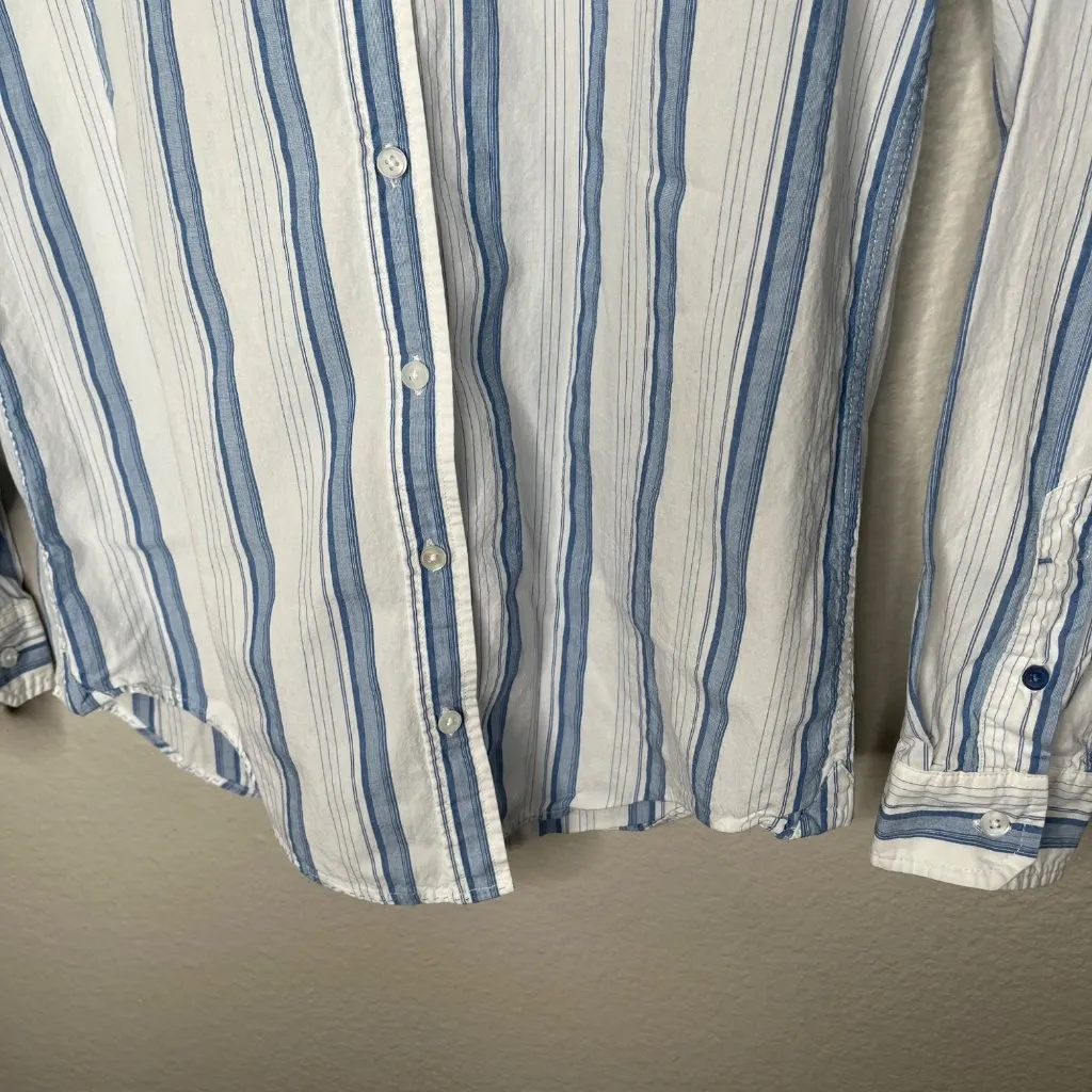 Massimo Dutti Womens Blue Striped Euro Summer Button-Down Shirt Size 4 - Image 6