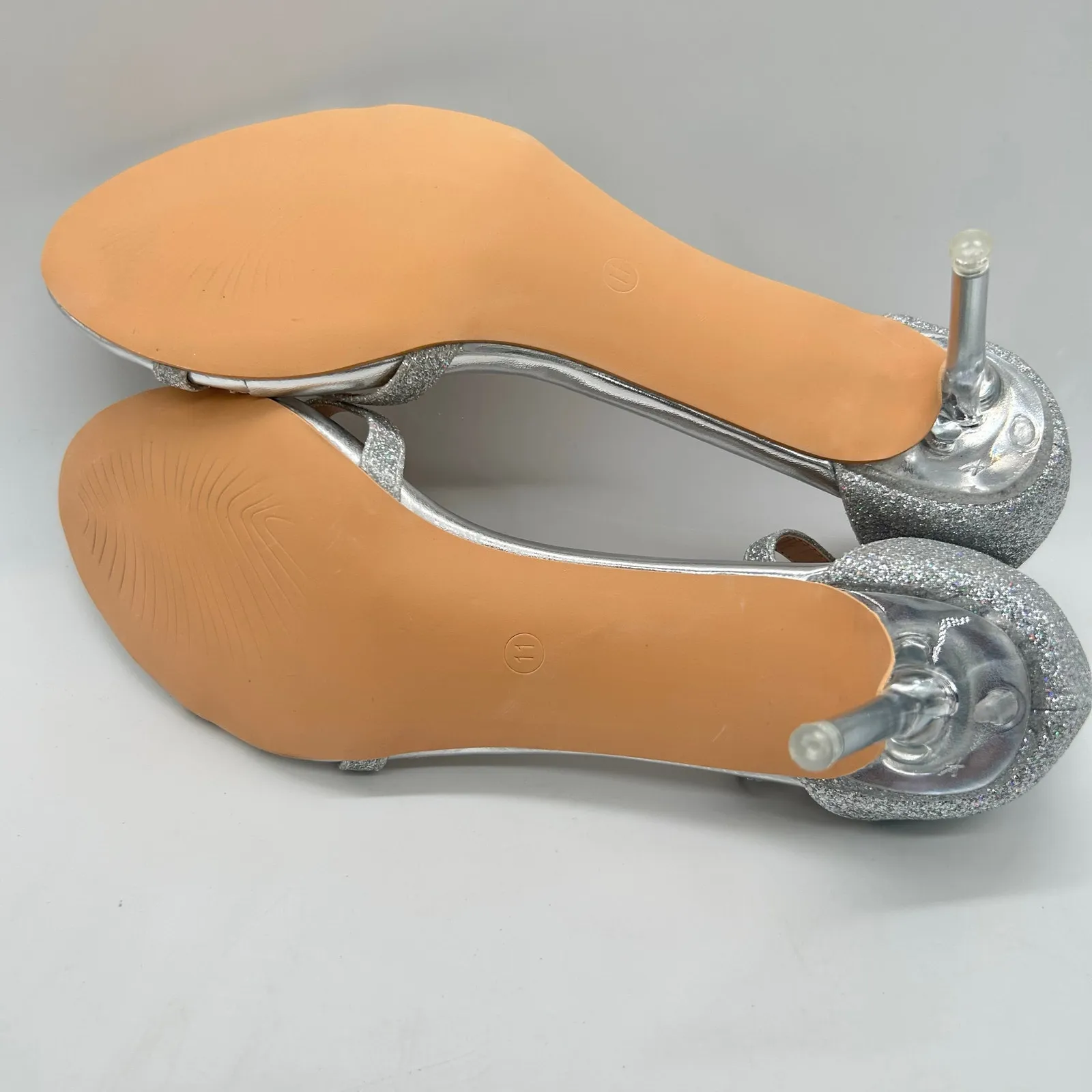 Allegra‎ K Sandals Womens 11 Silver Glitter Strap Stiletto Heels Open Toe NEW - Image 8