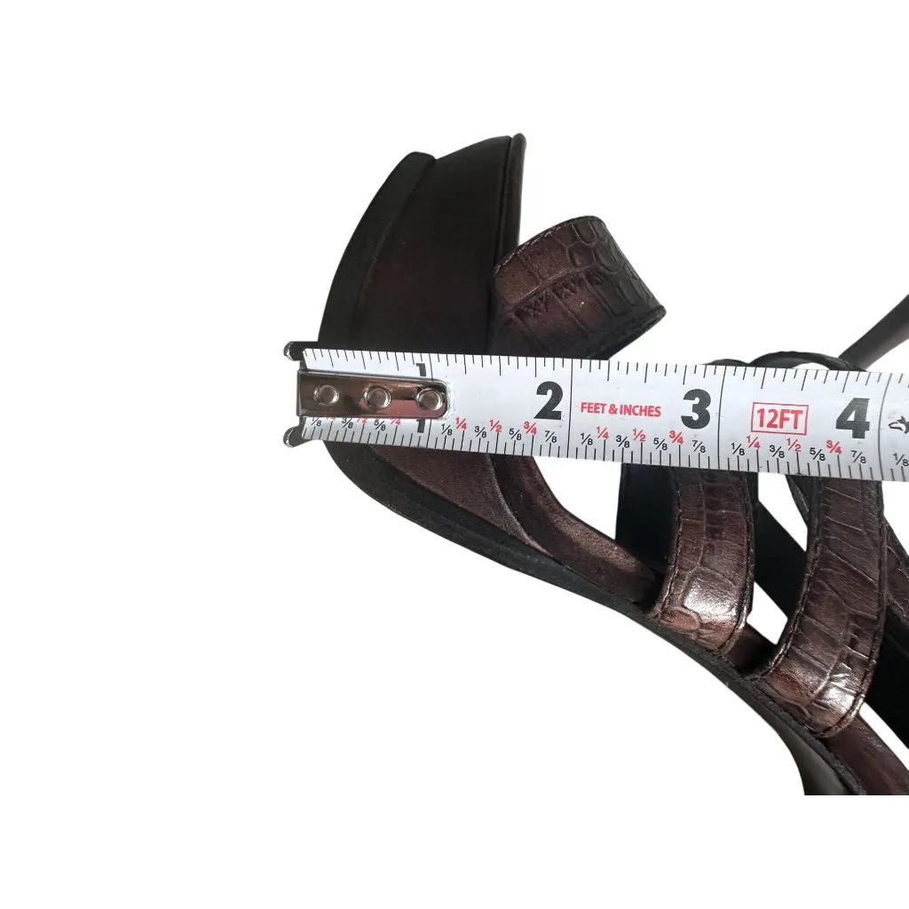 AREZZO Brown Leather Platform Sandals Heels Size US 6 - Image 10