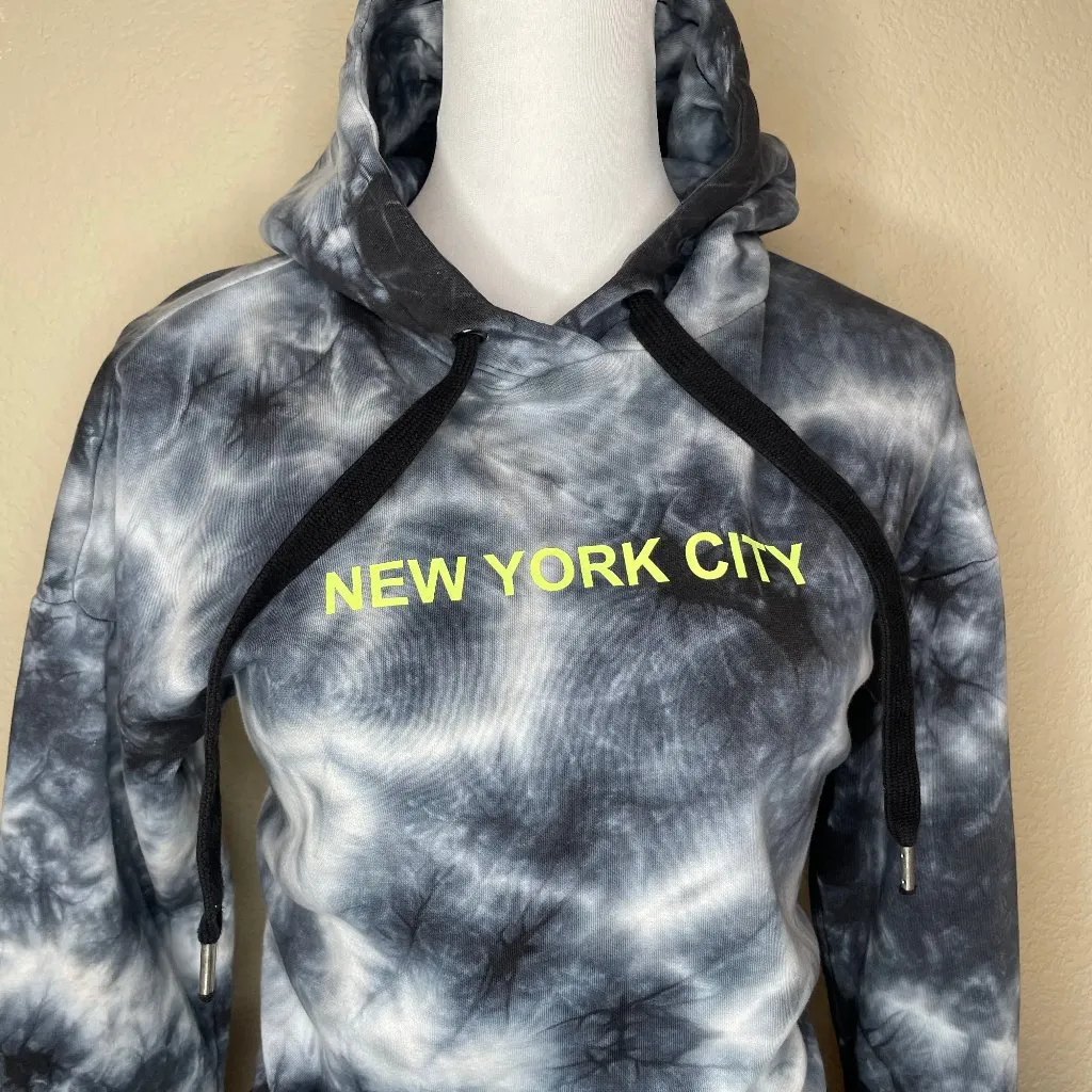 Women's Oversized Tie Die Kangaroo Pocket New York City Drawstring Hoodie S - Image 2