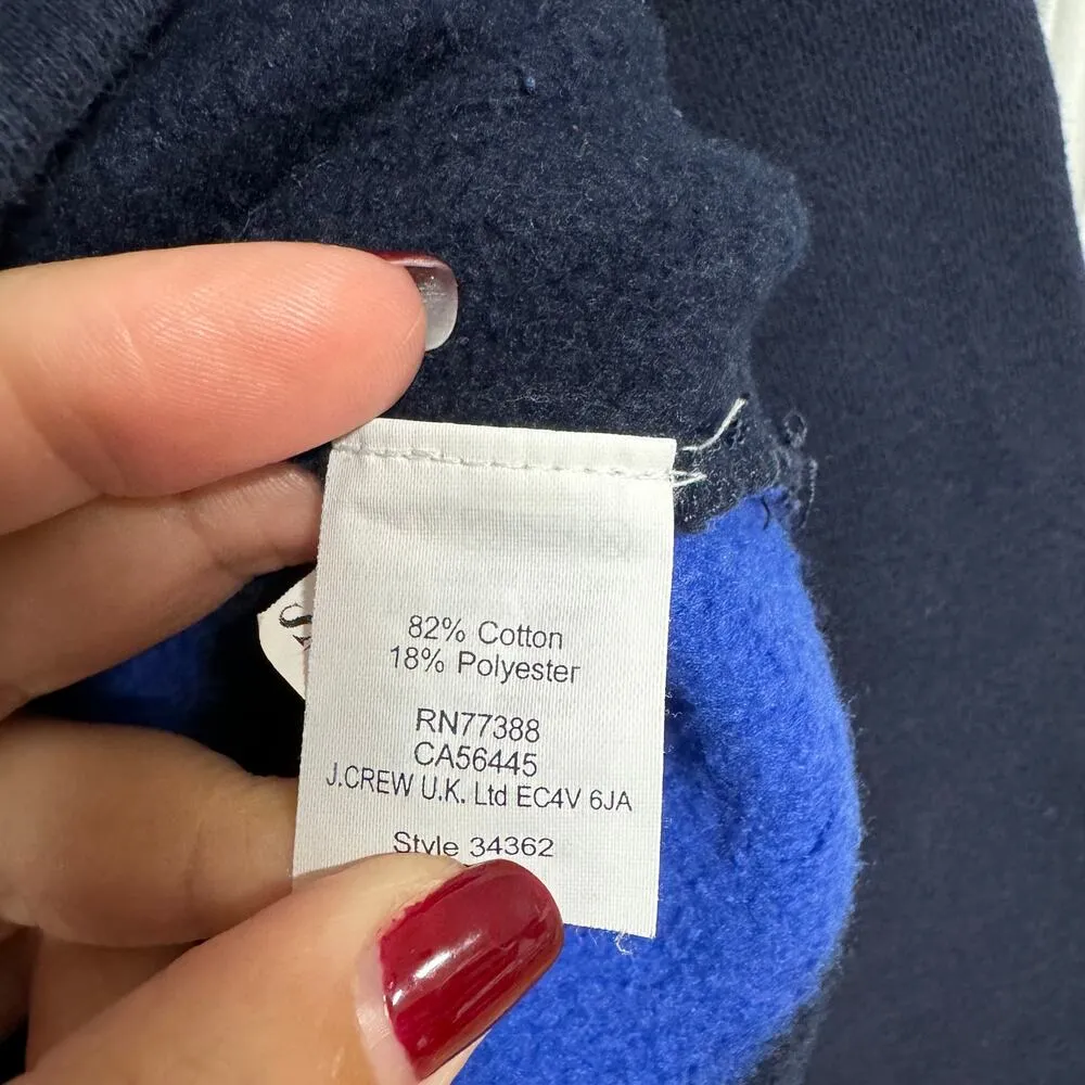 J.Crew Women Navy Blue Striped Sweatshirt Hoodie Pockets Size Small Cotton Blend - Image 7