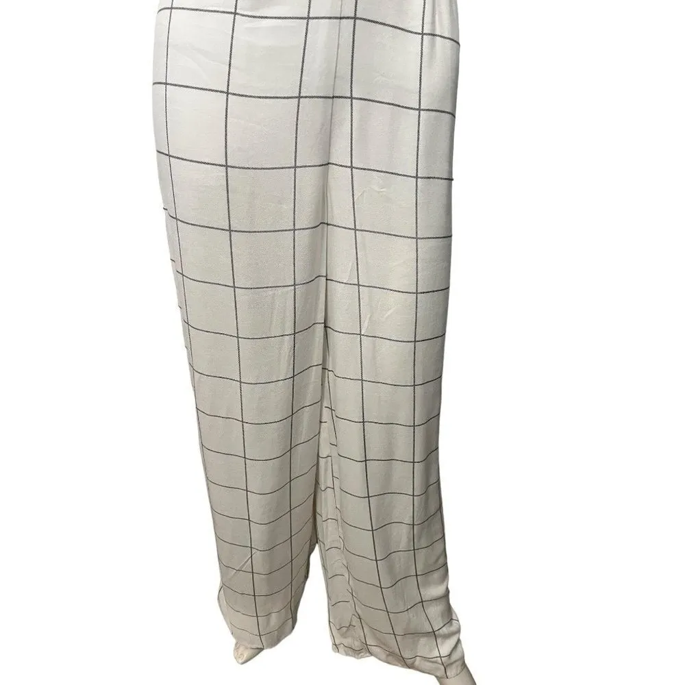 Forever 21 white jumpsuit S plunge deep neck wide avante garde wide leg new - Image 9