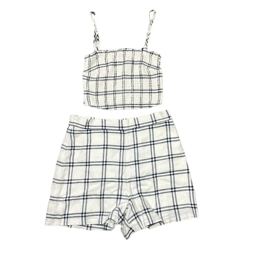 Abercrombie & Fitch Womens Windowpane Sheered‎ Crop Top and Shorts Set Small - Image 2