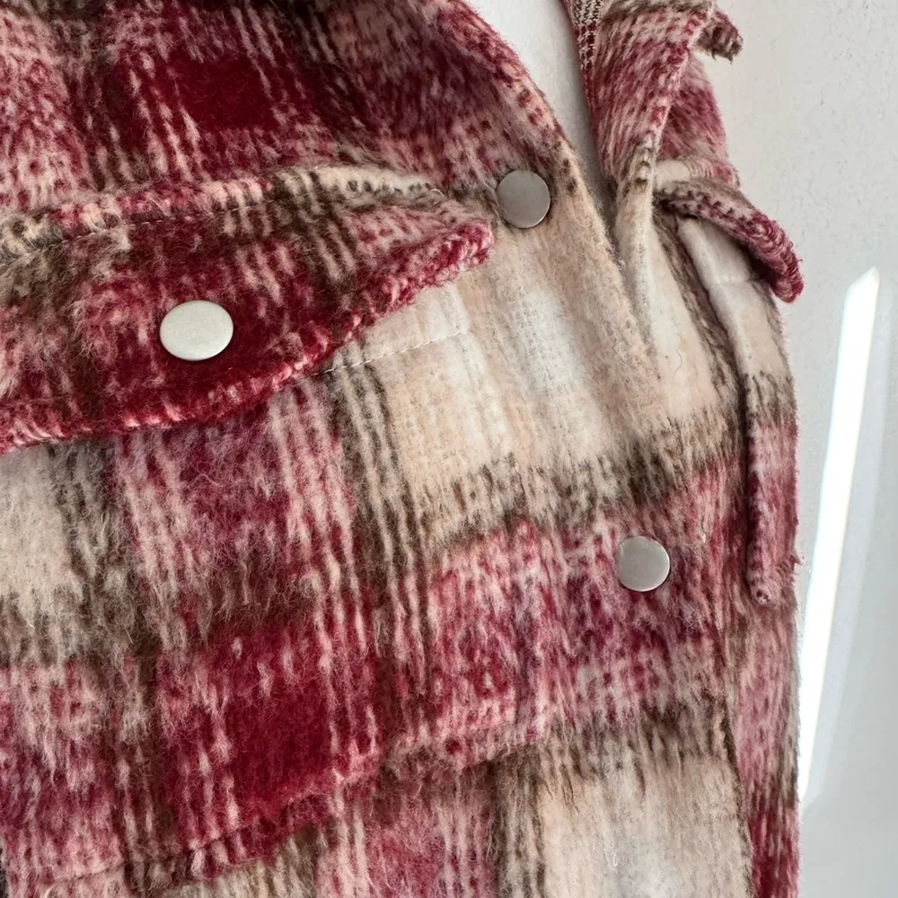 BB Dakota Red Cream Plaid Button Flannel Barn Jacket Women’s XS Utility Western - Image 3