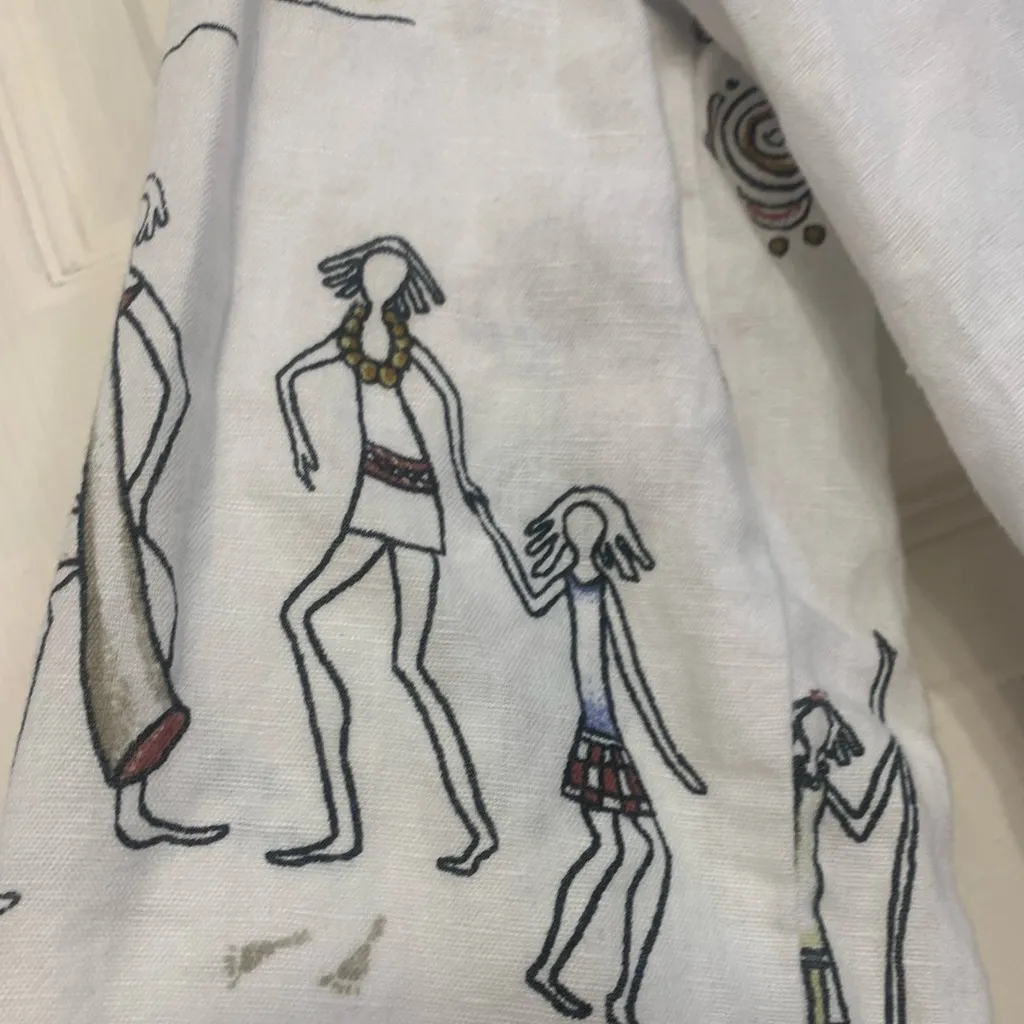 Orchadia Tribal Women Print 3/4 Sleeve Button Up PS Linen Blend Blouse. 2309 White Size 4P - Image 3