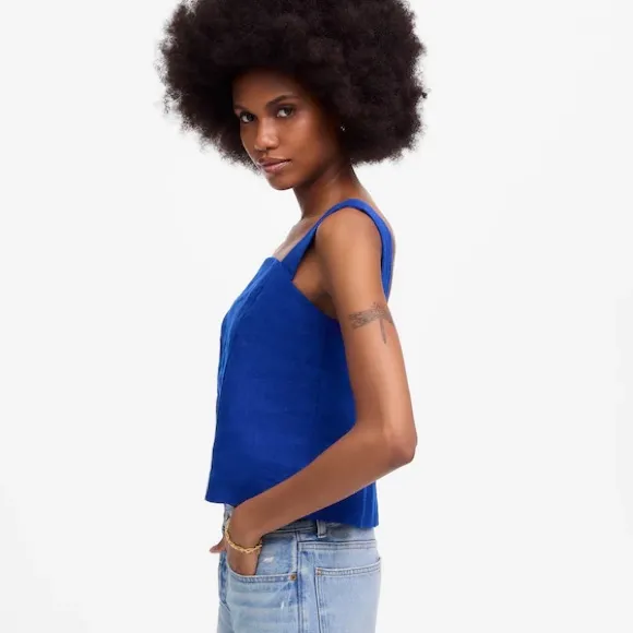 Madewell  women’s Curved-Neck Shell Tank in 100% Linen Sapphire blue Size 12 NWT - Image 2