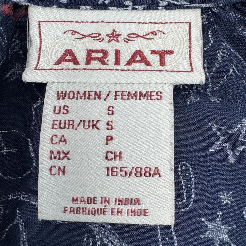 Ariat Women's Tie Front Blouse Size S Multicolor Short Sleeve - Image 7