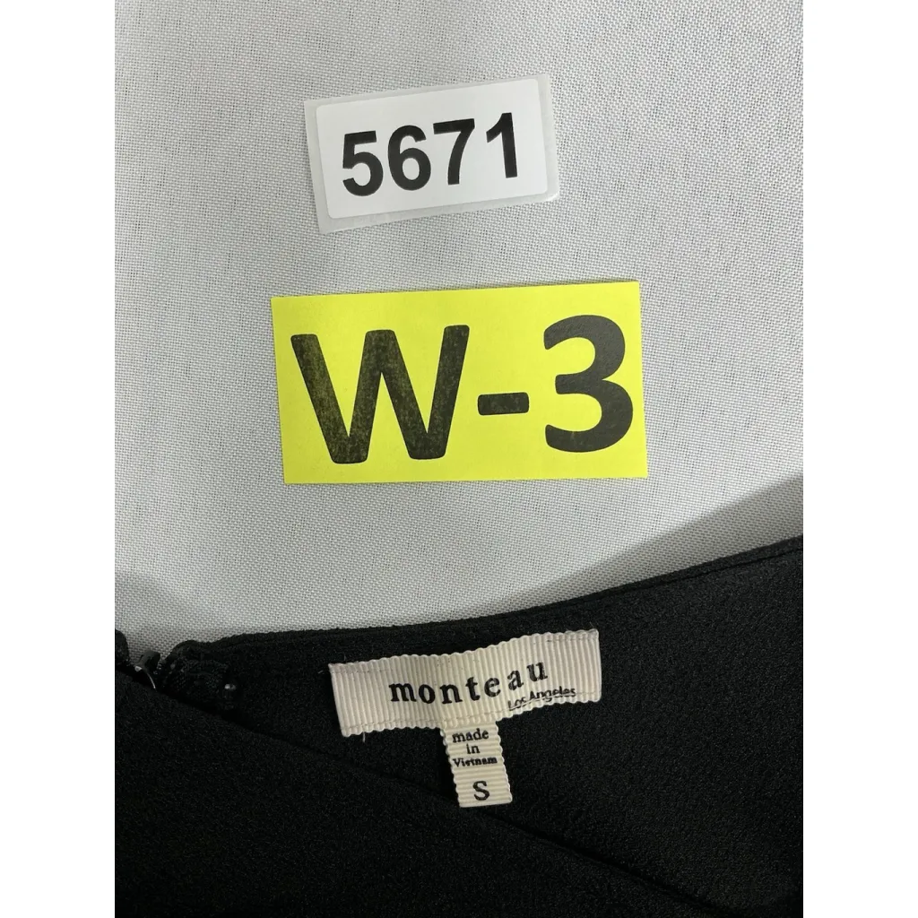 Womans Monteau Short Sleeve Romper Small Black Back Zip Pleats Scalloped Hem - Image 3