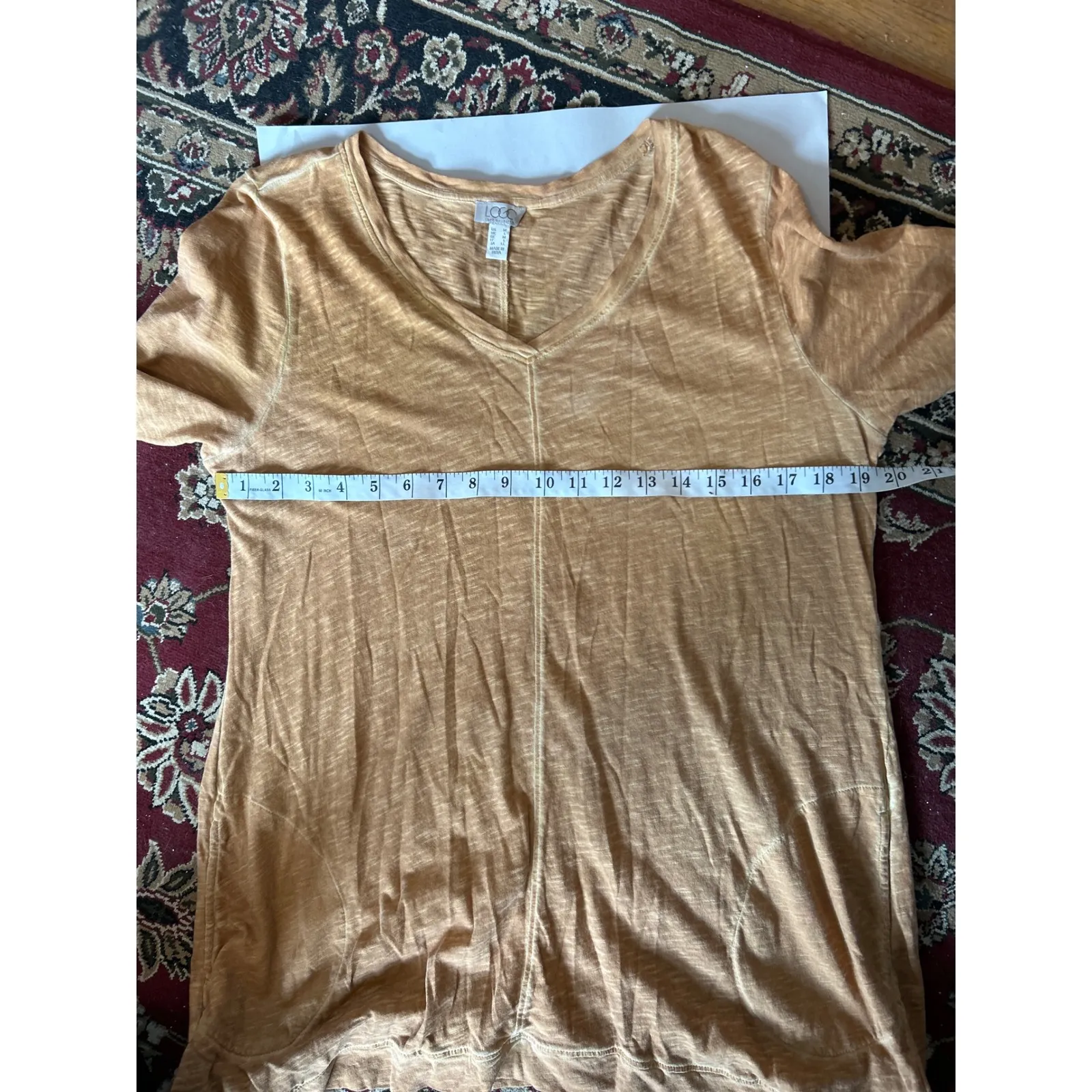 LOGO by Lori Goldstein V Neck Long Sleeve Tunic Top Amber Orange Cotton M - Image 7