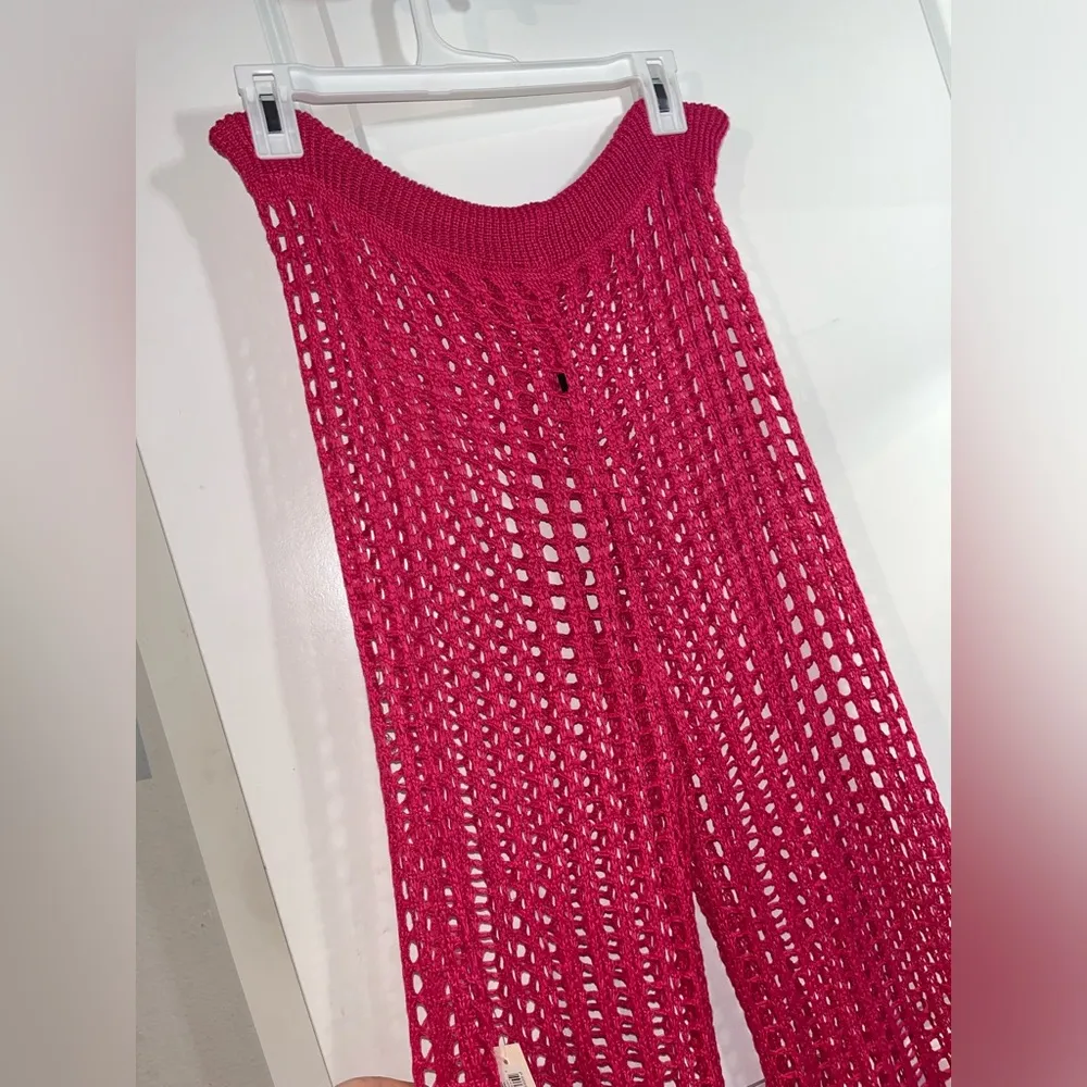 Odiva NWT Crochet Pullover Swimwear Cover Up Pants Size Large in Hot Pink Color - Image 11