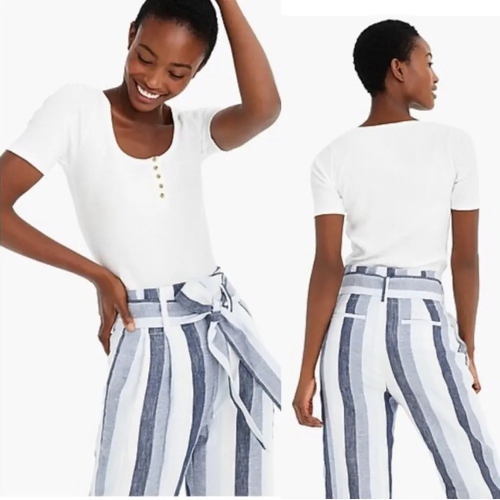 J. Crew Top Scoop Neck Rib Henley Tee X-Small White - Image 2