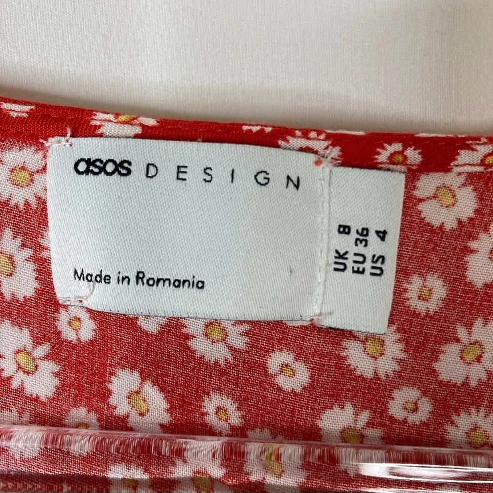 3/$30 ASOS Design | Red White Floral V-Neck Viscose Romper 4 - Image 4