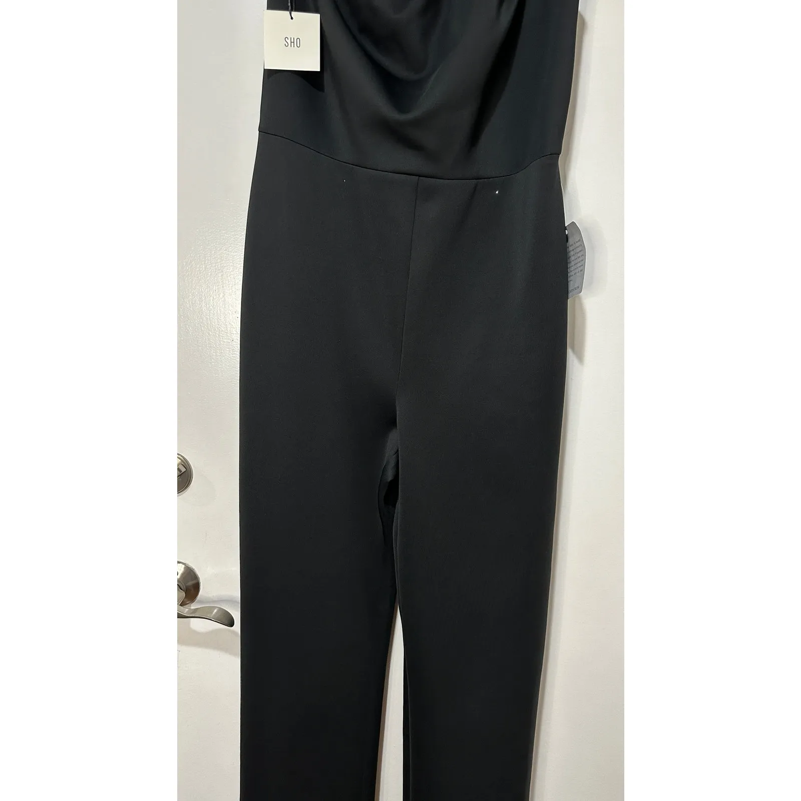 SHO by Tadashi Shoji Beaded Appliqué One-Shoulder Jumpsuit Black Size XL NWT - Image 7