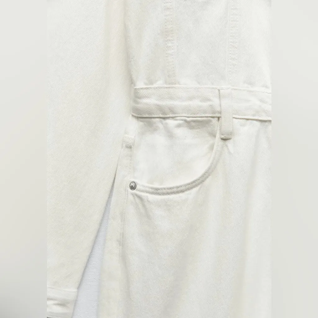 NWT ZARA TRF WIDE-LEG DENIM JUMPSUIT OYSTER WHITE - Image 7
