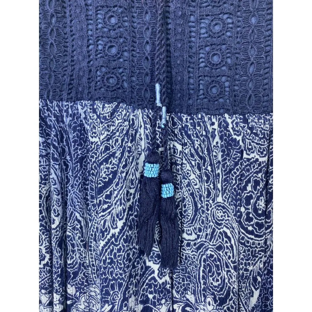 Patrons Of‎ Peace Boho Floral Cold Shoulder Flare Sleeve Mini Dress XS Crochet - Image 5