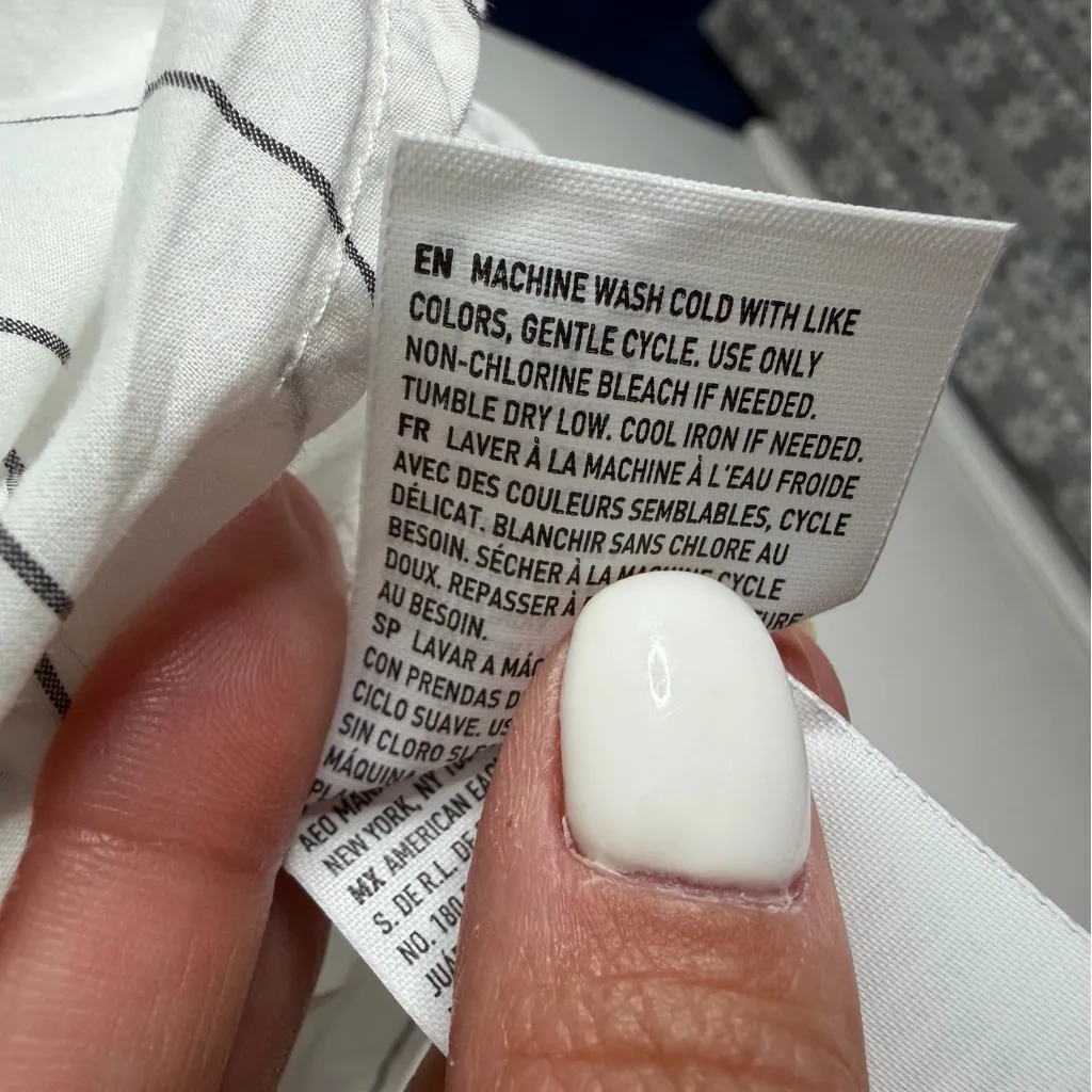 American Eagle Women's White Button Front Striped Shirt Large Oversized Dressy - Image 5