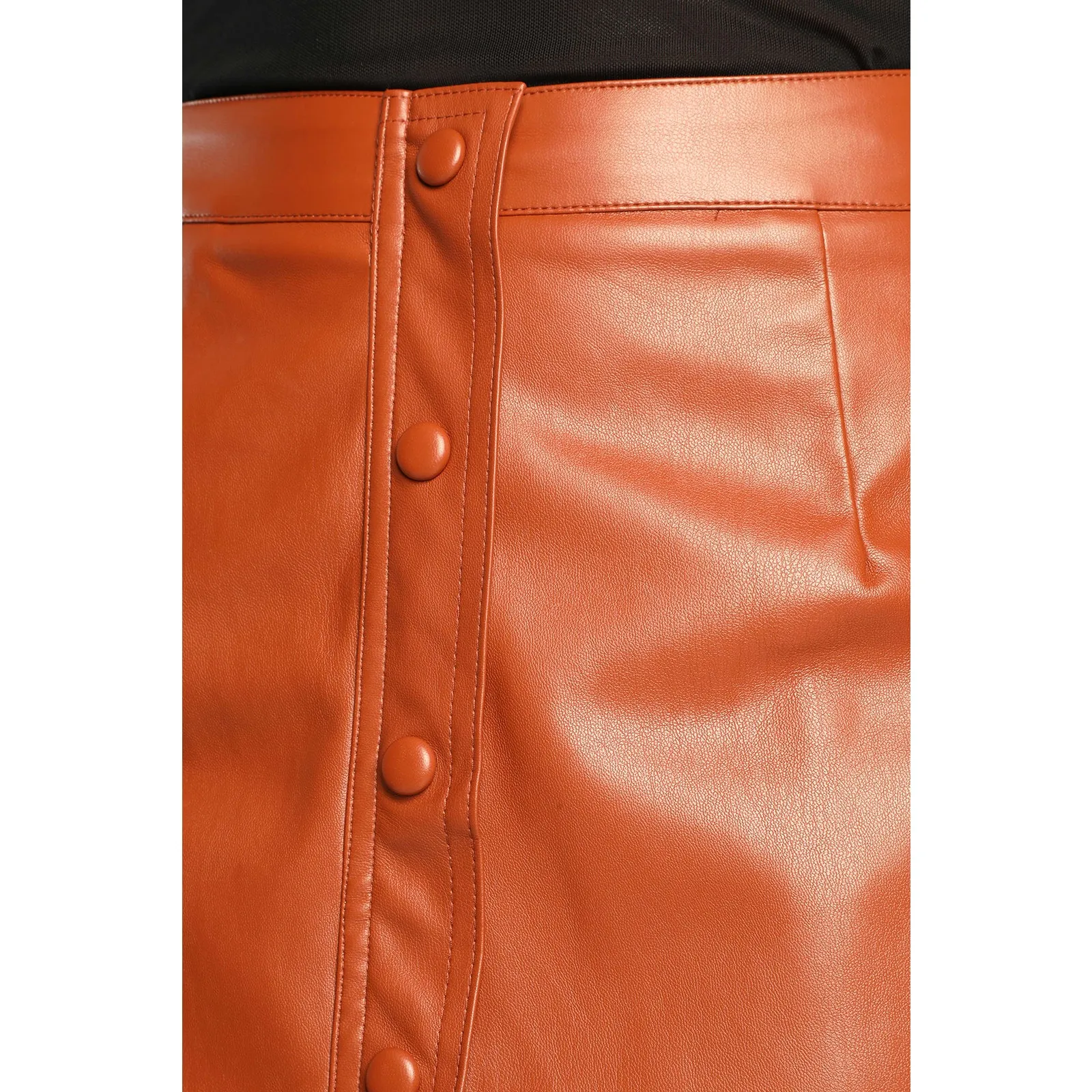 Lulu's Most Fab Brown Vegan Leather Button-Front Mini Skirt S NWT - Image 5