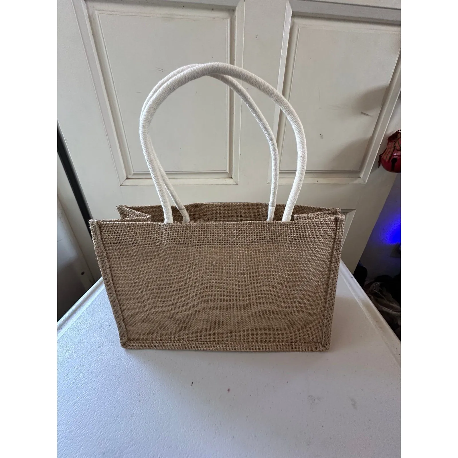 NWOT Natural Jute Burlap Compact Reusable Grocery Shopping Tote Beach Bag - Image 3