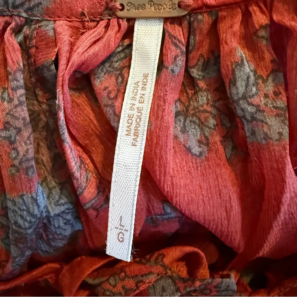 Free People Red Sunsetter Sheer Flowy Dress Sz L - Image 10